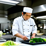 일식조리사 업무 중 자주 겪는 사례 - New Ingredients**

"A chef in a clean, professional Japanese kitchen, examining a unique vegetable. ...