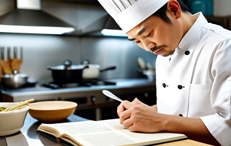 일식조리사 업무 중 자주 겪는 사례 - New Ingredients**

"A chef in a clean, professional Japanese kitchen, examining a unique vegetable. ...